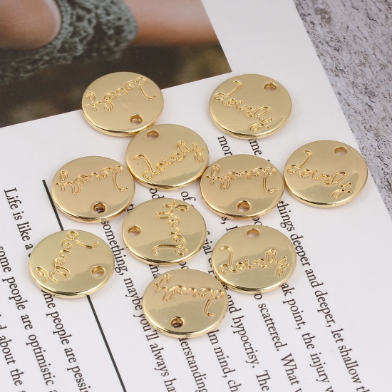 Immagine di Lega di Zinco Charms Tondo Oro Placcato Lettere " Lovely " 15mm Dia, 20 Pz