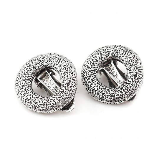 Picture of Zinc Based Alloy Ear Clips Earrings Findings Round Antique Silver 19mm x 19mm, 4 PCs