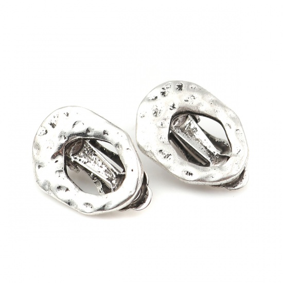 Picture of Zinc Based Alloy Ear Clips Earrings Findings Oval Antique Silver 19mm x 14mm, 4 PCs