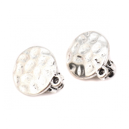 Picture of Zinc Based Alloy Ear Clips Earrings Findings Round Antique Silver Color W/ Loop 19mm x 16mm, 4 PCs