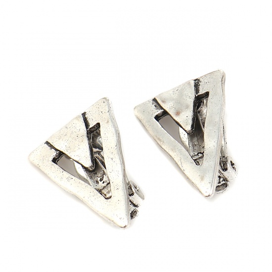 Picture of Zinc Based Alloy Ear Clips Earrings Findings Triangle Antique Silver Color 20mm x 15mm, 4 PCs
