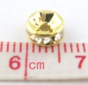 Picture of Brass Rondelle Spacer Beads Round Gold Plated Clear Rhinestone About 6mm( 2/8") Dia, Hole:Approx 1.5mm, 30 PCs                                                                                                                                                