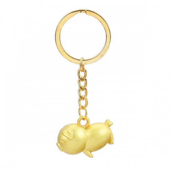 Bild von Zinklegierung Schlüsselkette & Schlüsselring Vergoldet Schwein 80mm, 2 Stück