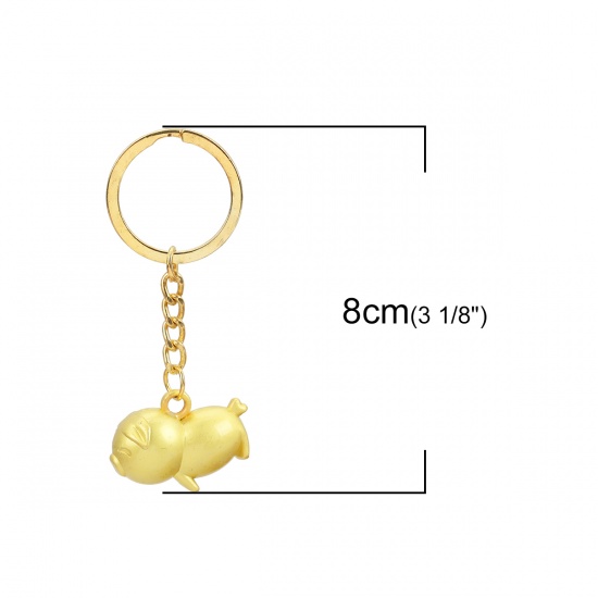 Bild von Zinklegierung Schlüsselkette & Schlüsselring Vergoldet Schwein 80mm, 2 Stück