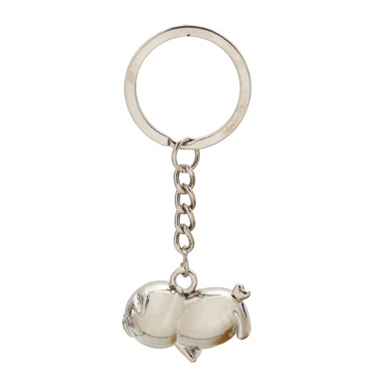Bild von Zinklegierung Schlüsselkette & Schlüsselring Silberfarbe Schwein 80mm, 2 Stück