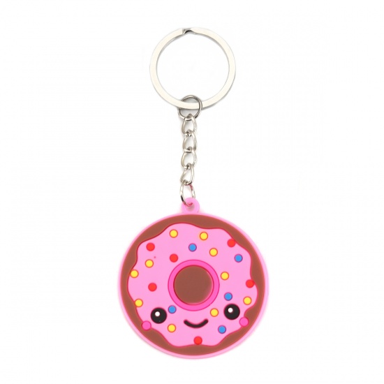 Bild von PVC Schlüsselkette & Schlüsselring Silberfarbe Bunt Donut 10.9cm, 10 Stück