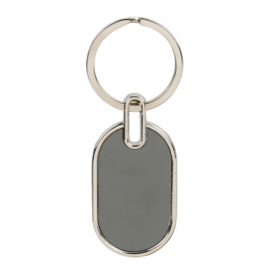 Bild von Zinklegierung Schlüsselkette & Schlüsselring Silberfarbe Metallgrau Oval 82mm x 29mm, 2 Stück