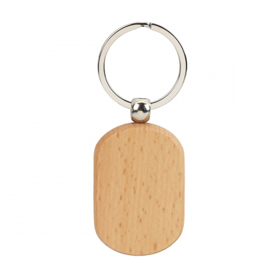 Picture of Wood Keychain & Keyring Silver Tone Natural Rectangle 83mm x 33mm, 2 PCs