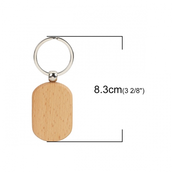 Picture of Wood Keychain & Keyring Silver Tone Natural Rectangle 83mm x 33mm, 2 PCs