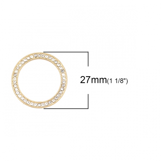 Bild von Zinklegierung Verbinder Ring Vergoldet mit Transparent Strass, 27mm D., 3 Stück