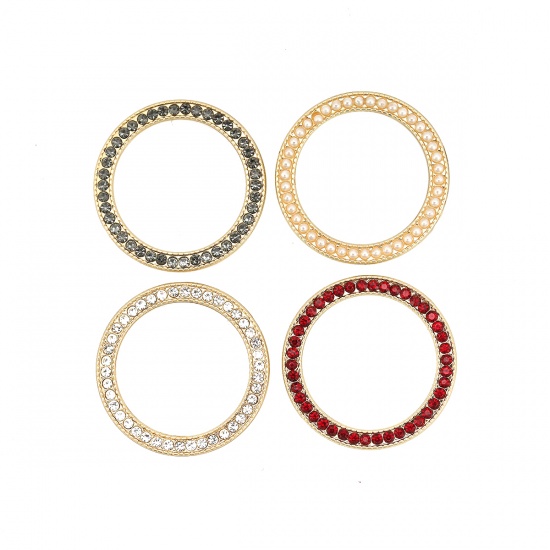 Bild von Zinklegierung Verbinder Ring Vergoldet mit Transparent Strass, 27mm D., 3 Stück