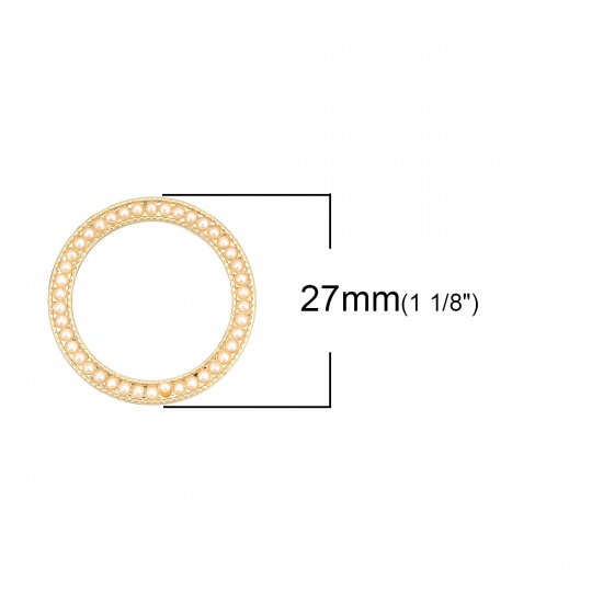 亜鉛合金 コネクターパーツ 環状 金メッキ 白 アクリル模造真珠 27mm直径、 3 個 の画像