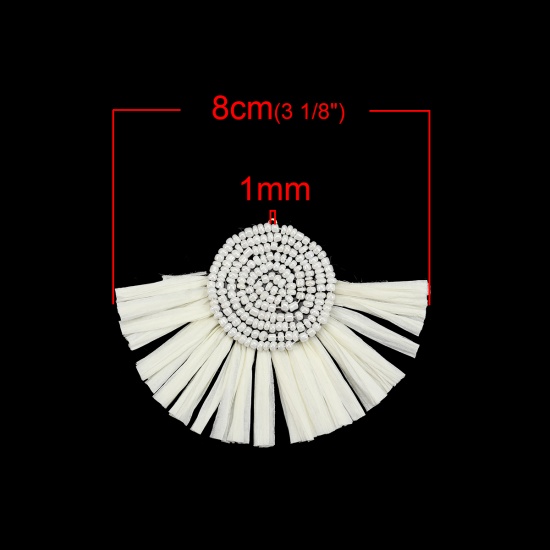 Immagine di Carta di Rafia Nappine Ciondoli Mezzo Tondo Bianco Sporco 80mm x 60mm, 3 Pz