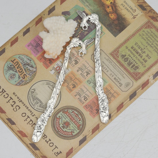 Picture of Zinc Based Alloy Bookmark Antique Silver W/ Loop Bird Flower 12.3cm(4 7/8") x 2.5cm(1"), 5 PCs