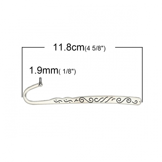 Picture of Zinc Based Alloy Bookmark Antique Silver W/ Loop Carved Pattern 11.8cm(4 5/8") x 2.6cm（1"）, 10 PCs