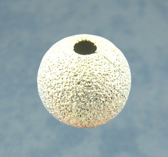 Picture of Brass Spacer Beads Ball Silver Plated Sparkledust About 8mm( 3/8") Dia, Hole: Approx 1.9mm, 100 PCs                                                                                                                                                           