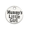 Image de Breloques en Alliage de Zinc Rond Argent Vieilli Gravé Mots " Mummy's Little Girl " 15mm Dia, 10 Pcs