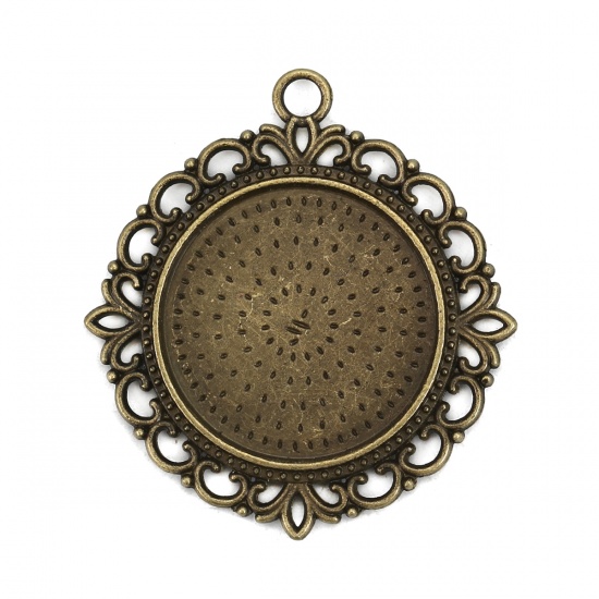 Picture of Zinc Based Alloy Cabochon Settings Pendants Round Antique Bronze (Fits 25mm Dia. Double Sided) 43mm x 40mm, 5 PCs