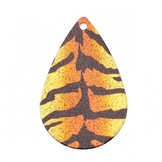 Immagine di Lega di Zinco Pittura di Smalto Charms Goccia Oro Placcato Giallo Strisce di Tigre Polvere di Stelle 28mm x 18mm , 10 Pz