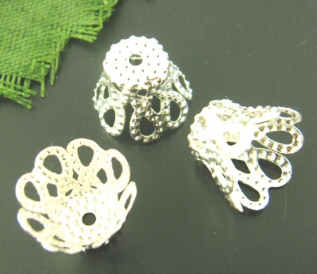 Alloy Filigree Beads Caps Cup Flower Silver Plated 9mm x 7mm, 260 PCs