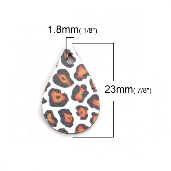 Picture of Natural Wood Charms Drop Orange-red Leopard Print 23mm( 7/8") x 15mm( 5/8"), 30 PCs