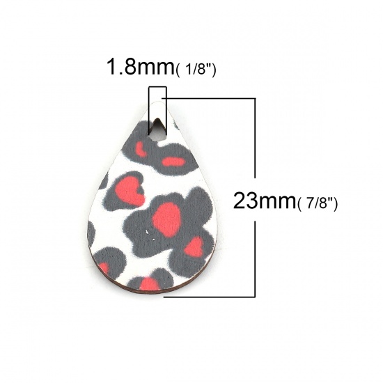 Picture of Natural Wood Charms Drop Black & White Leopard Print 23mm( 7/8") x 15mm( 5/8"), 30 PCs