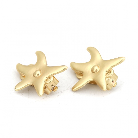 Picture of Zinc Based Alloy Ear Clips Earrings Findings Star Fish Matt Gold W/ Loop 22mm x 19mm, 4 PCs