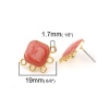 Image de Boucles d'Oreilles Puces Émail en Alliage de Zinc Losange Rose Doré avec Boucle 19mm x 17mm, Epaisseur de Fil: (21 gauge), 10 Pcs