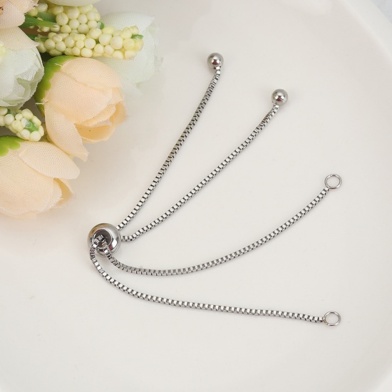 Picture of 304 Stainless Steel Box Chain Adjustable Slider/ Slide Bolo Bracelets Silver Tone 12.6cm(5") long, 1 Piece
