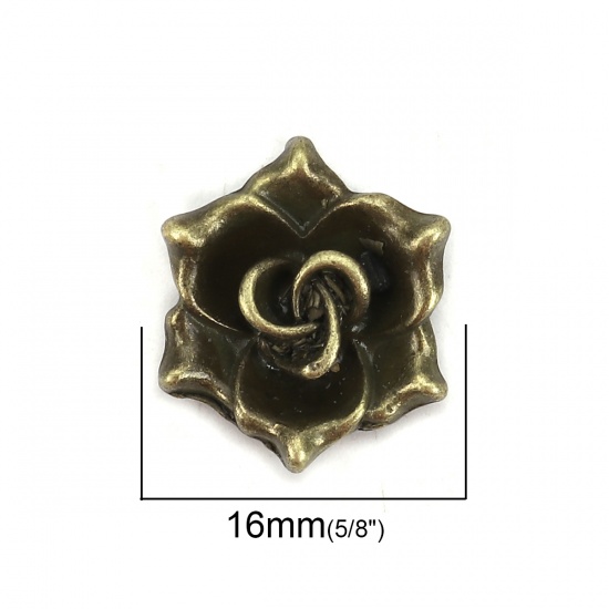 Picture of Zinc Based Alloy 3D Charms Rose Flower Antique Bronze 19mm( 6/8") x 16mm( 5/8"), 20 PCs