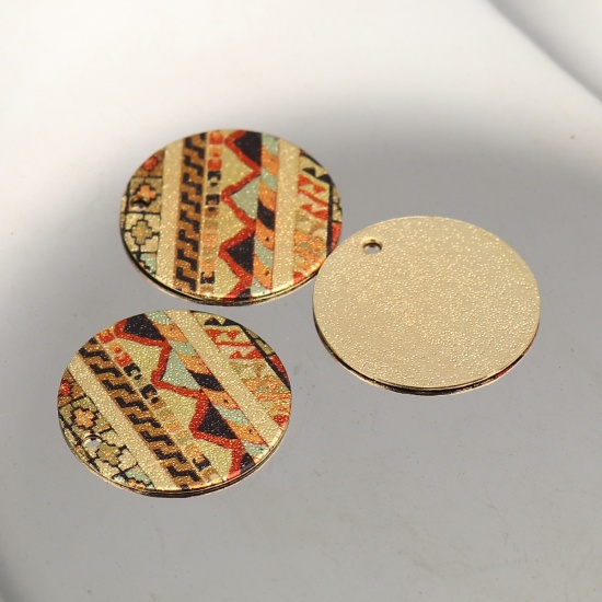 Picture of Zinc Based Alloy Enamel Painting Charms Round Gold Plated Multicolor Sparkledust 20mm Dia., 10 PCs