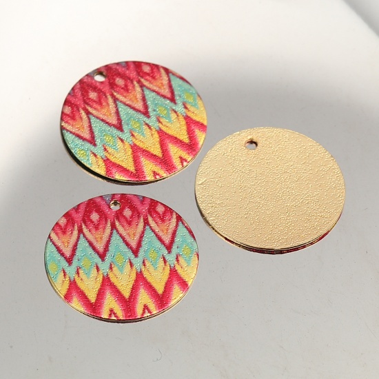 Picture of Zinc Based Alloy Enamel Painting Charms Round Gold Plated Multicolor Sparkledust 20mm Dia., 10 PCs