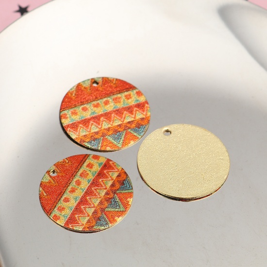 Picture of Zinc Based Alloy Enamel Painting Charms Round Gold Plated Multicolor Geometric Sparkledust 20mm Dia., 10 PCs