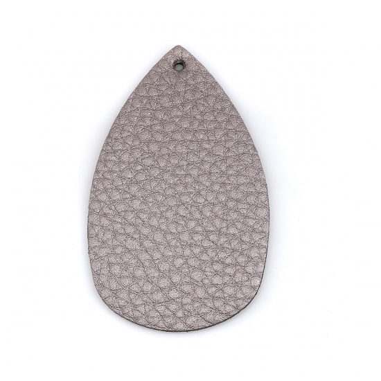 Picture of PU Leather Pendants Drop Gray 58mm(2 2/8") x 35mm(1 3/8"), 10 PCs
