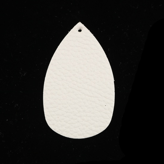 Picture of PU Leather Pendants Drop White 58mm(2 2/8") x 36mm(1 3/8"), 10 PCs