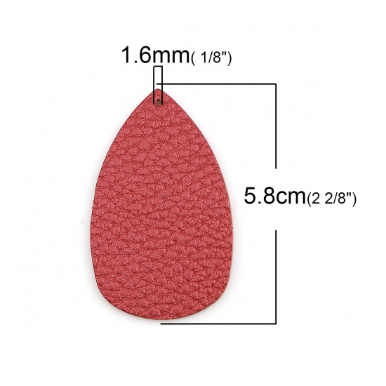 Picture of PU Leather Pendants Drop Dark Red 58mm(2 2/8") x 36mm(1 3/8"), 10 PCs