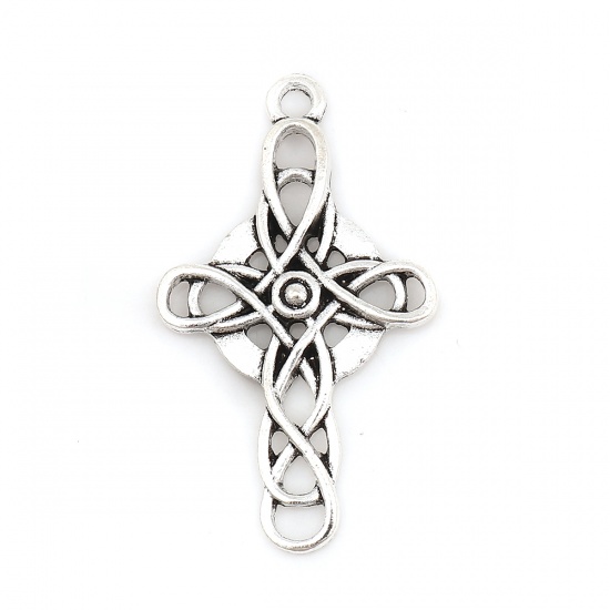 Picture of Zinc Based Alloy Celtic Knot Pendants Cross Antique Silver Color Round 41mm(1 5/8") x 23mm( 7/8"), 20 PCs