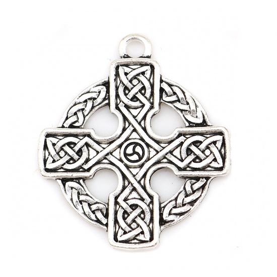 Изображение Кельтские Подвески Круглые Античное Серебро Крест 33мм x 29мм, 10 ШТ