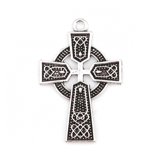 Изображение Кельтские Подвески Крест Античное Серебро резной Узор 40мм x 26мм, 10 ШТ
