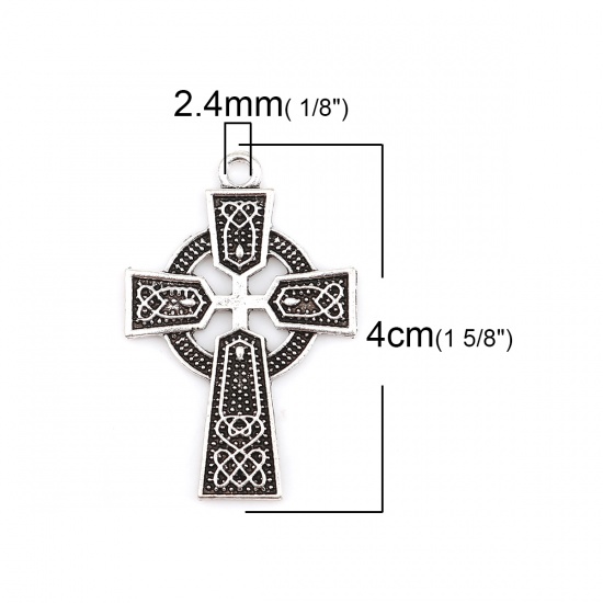 Picture of Zinc Based Alloy Celtic Knot Pendants Cross Antique Silver Color Carved Pattern 40mm(1 5/8") x 26mm(1"), 10 PCs