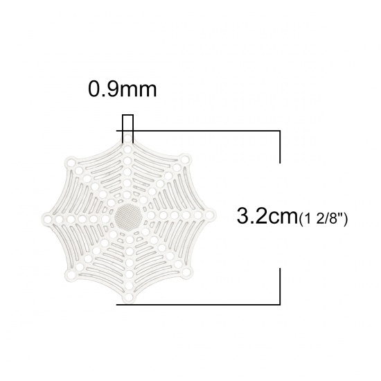 Picture of Iron Based Alloy Filigree Stamping Connectors Halloween Cobweb Silver Tone 32mm x 32mm, 10 PCs