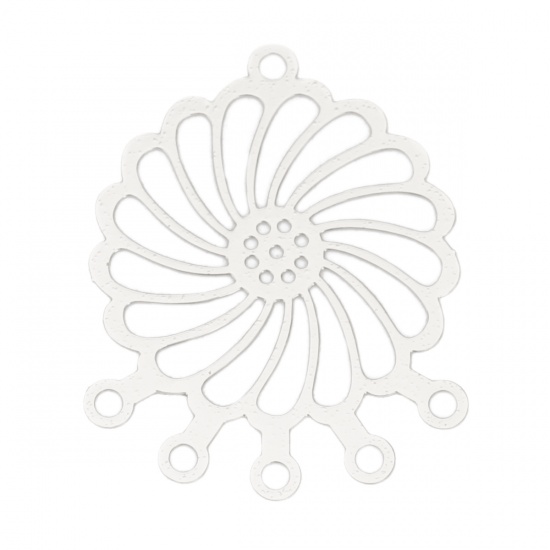 Picture of Iron Based Alloy Filigree Stamping Connectors Flower Silver Tone 28mm x 23mm, 10 PCs
