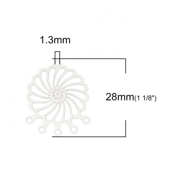 Image de Connecteurs Estampe en Filigrane en Alliage de Fer Fleur Argent Mat 28mm x 23mm, 10 Pcs