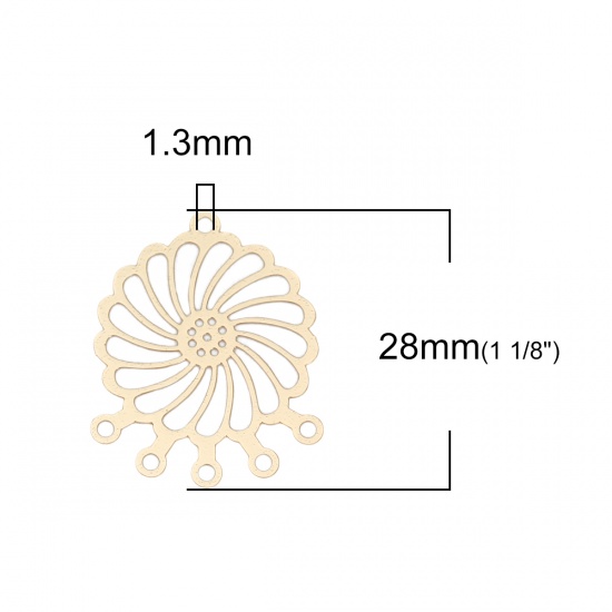 Image de Connecteurs Estampe en Filigrane en Alliage de Fer Fleur Doré 28mm x 23mm, 10 Pcs