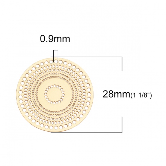 Picture of Iron Based Alloy Filigree Stamping Connectors Round Gold Plated Circle 28mm Dia, 10 PCs