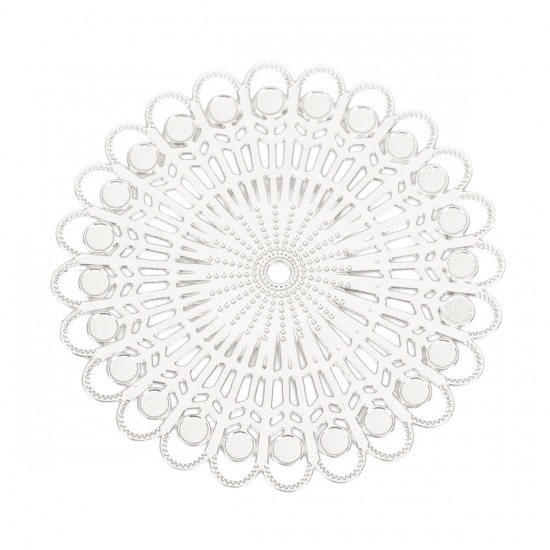 Immagine di Lega di Ferro Filigree Stamping Connettore Accessori Fiore Tono Argento 32mm x 32mm, 10 Pz