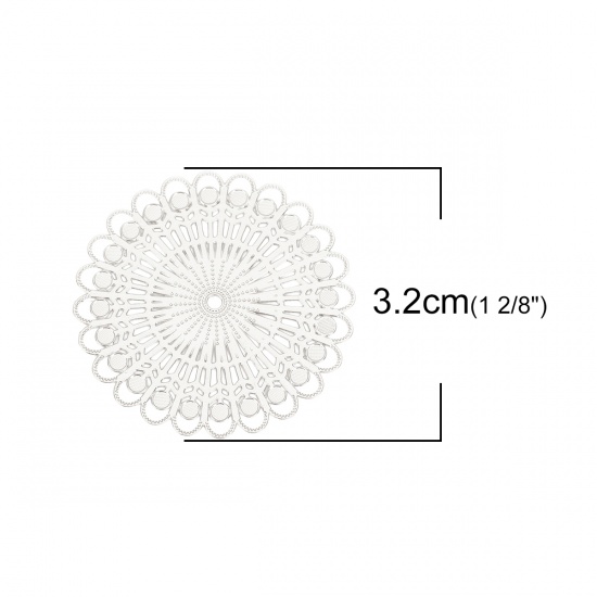 Immagine di Lega di Ferro Filigree Stamping Connettore Accessori Fiore Tono Argento 32mm x 32mm, 10 Pz