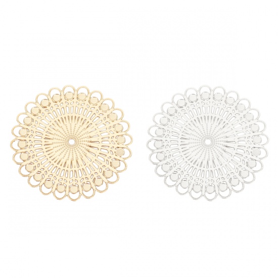 Immagine di Lega di Ferro Filigree Stamping Connettore Accessori Fiore Tono Argento 32mm x 32mm, 10 Pz