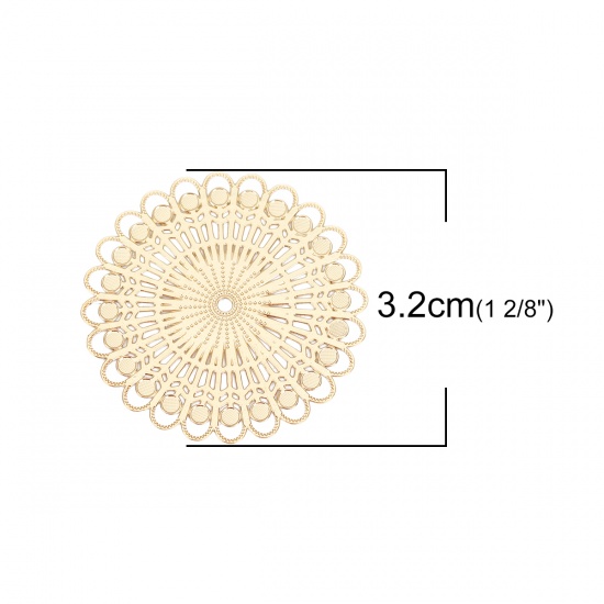 Immagine di Lega di Ferro Filigree Stamping Connettore Accessori Fiore Oro Placcato 32mm x 32mm, 10 Pz