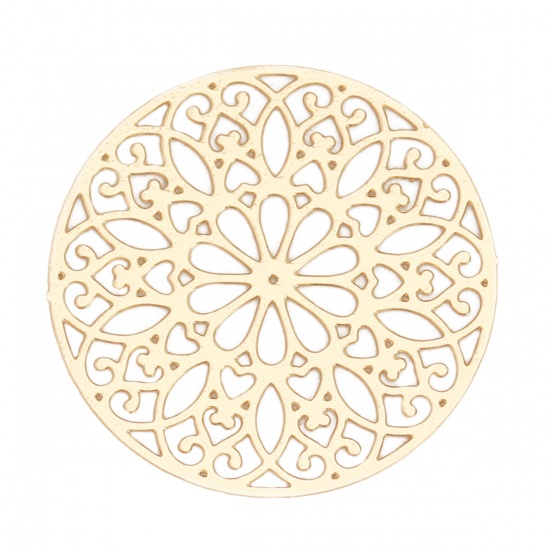 Picture of Brass Filigree Stamping Connectors Round Gold Plated Flower 25mm Dia., 10 PCs                                                                                                                                                                                 